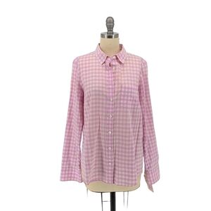 01383 J Crew Boy Gingham Button Down Shirt Purple 6 preppy Business casual
